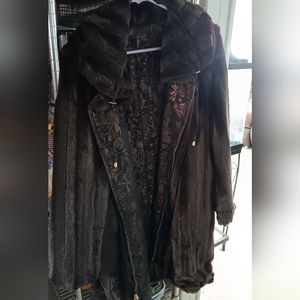 Womans size med reversible coat Iman brand brown faux fur reverses to brocade